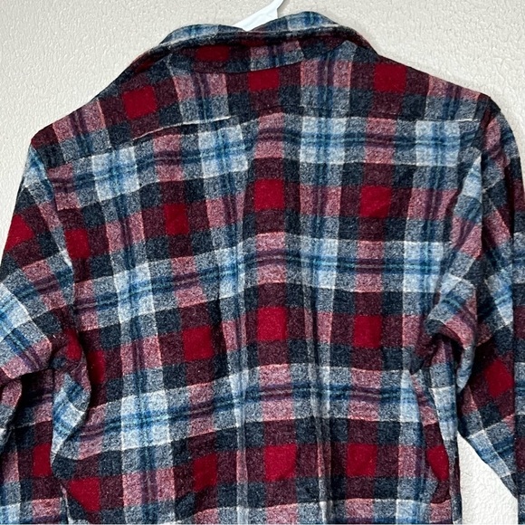 Pendleton Vintage Boys 100% Virgin Wool Flannel Shirt Red Gray Plaid Size L - Picture 4 of 7
